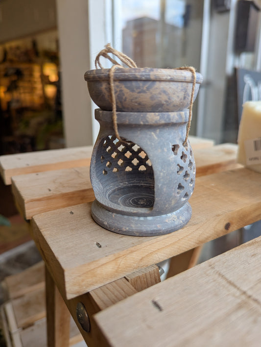 Brûleur à huile et cire en pierre stéatite - Couleur naturelle